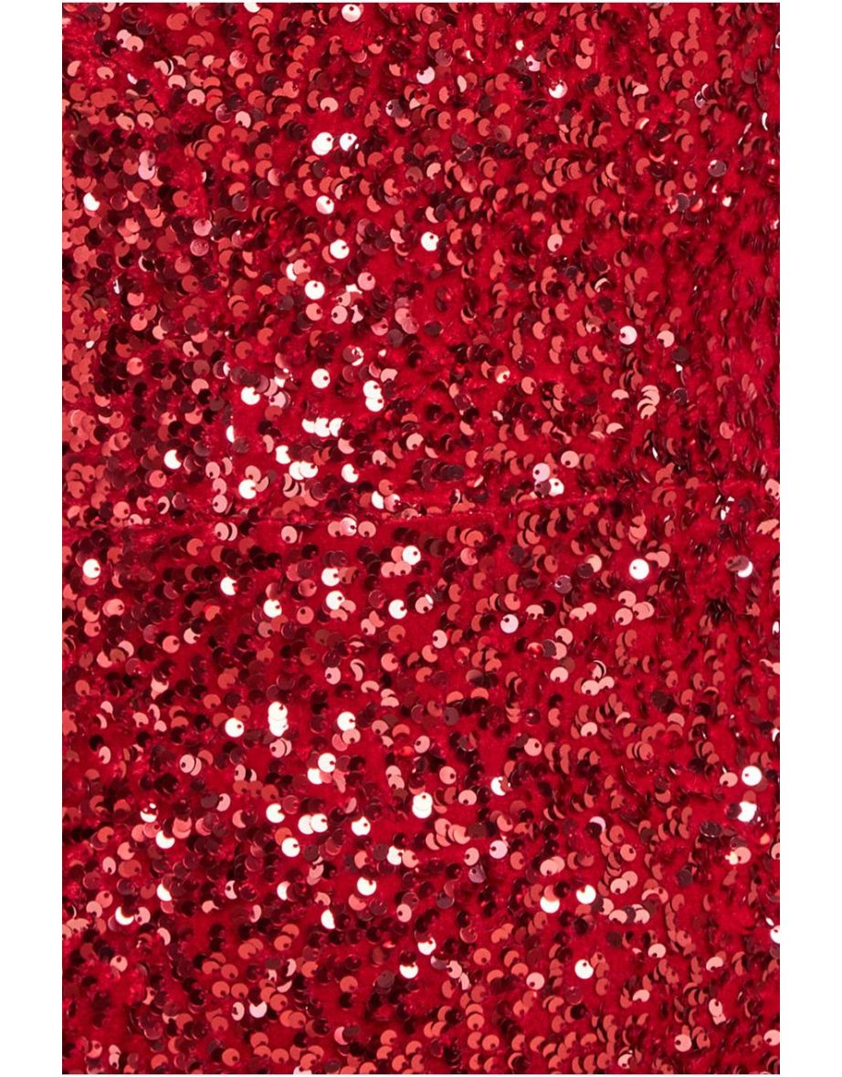 Goddiva Sequin Velvet Bardot Evening Maxi Dress - Red - 3