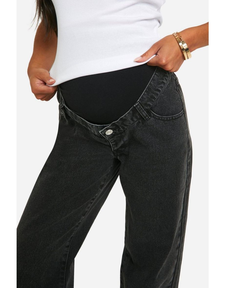 Maternity Basic High Waisted Boyfriend Jeans - washed black - 3