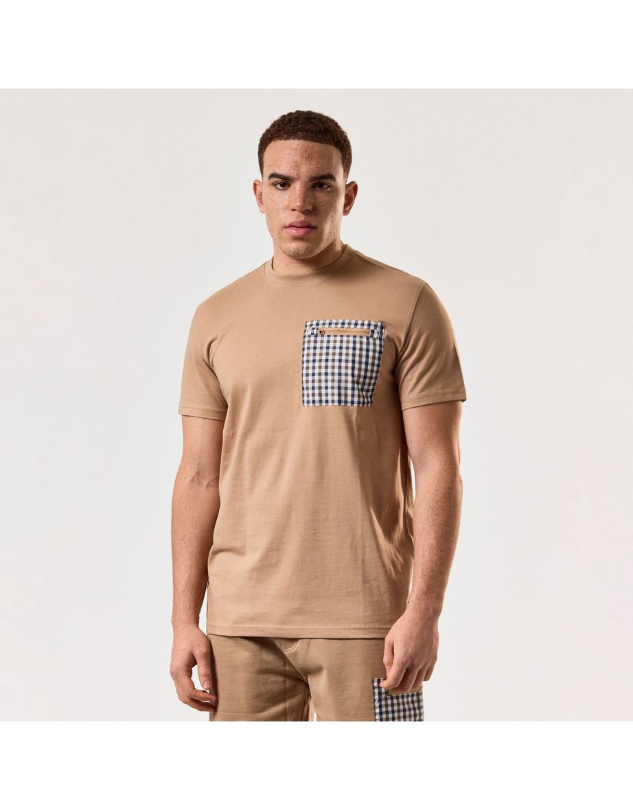 Men's Weekend Offender Gorman House Check Pocket T-Shirt in Brown