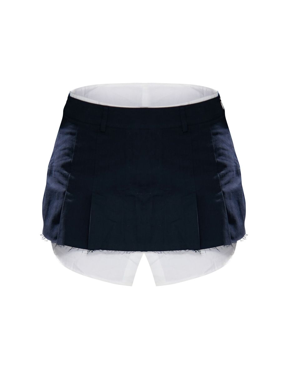 Black Woven Pleated Raw Hem Micro Mini Skirt - 5