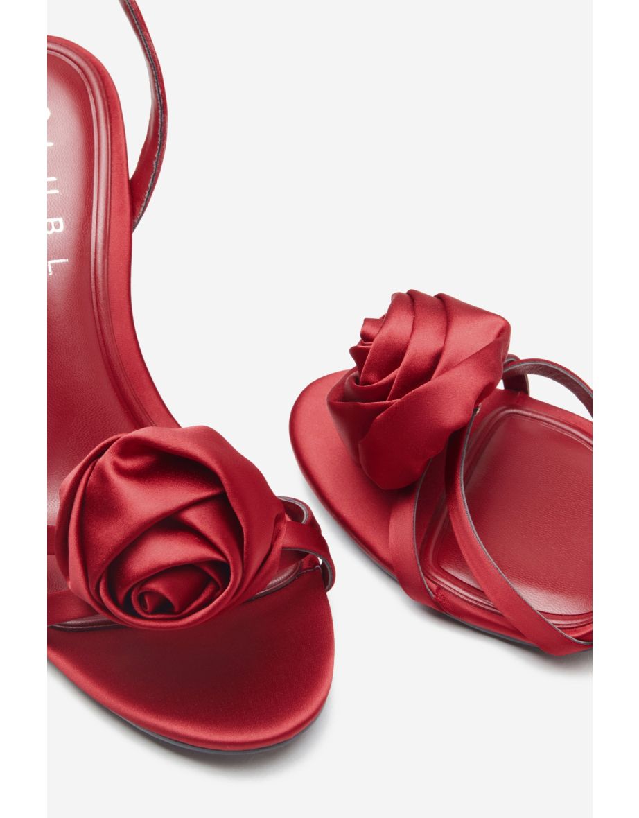 Sweet Step | Port Satin Strappy Heeled Sandals With Flowers - 5