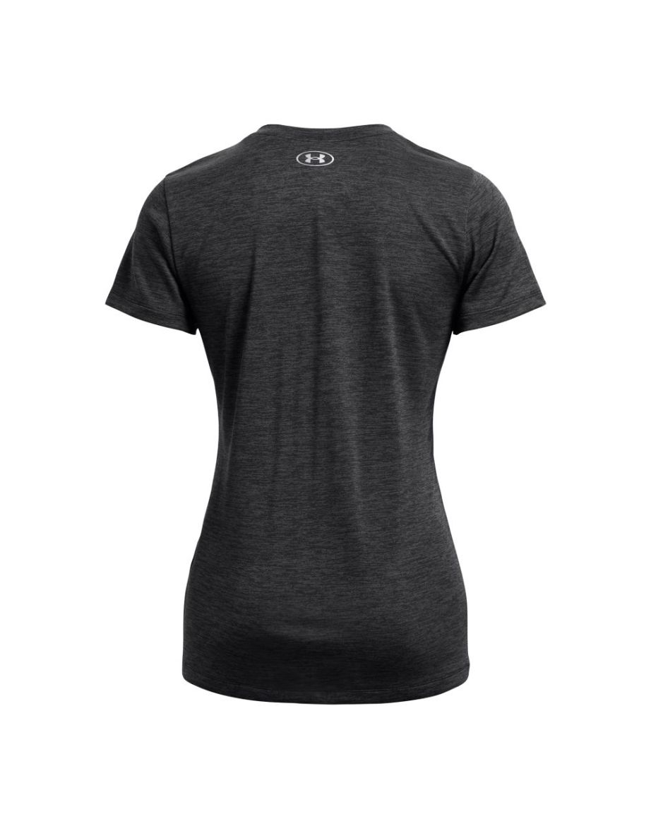 Women's Under Armour Tech Twist Crest V-Neck T-Shirt in Black - 1
