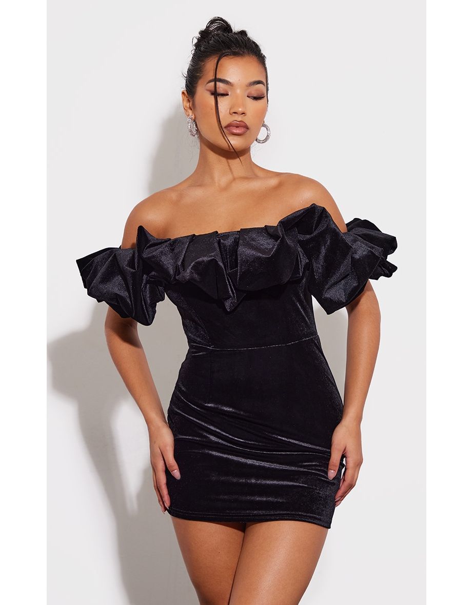 Black ruffle bodycon dress online