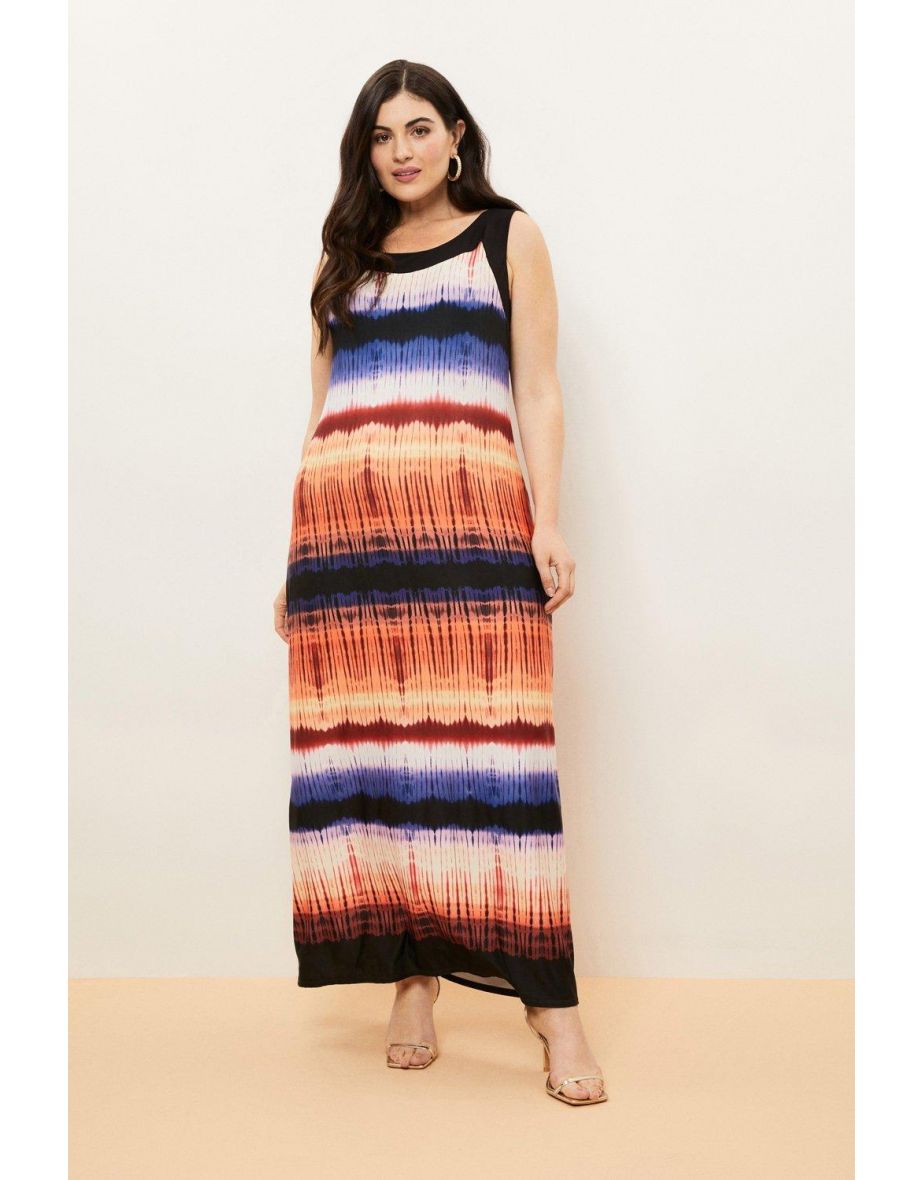 Curve Tie Dye Border Print Maxi Dress