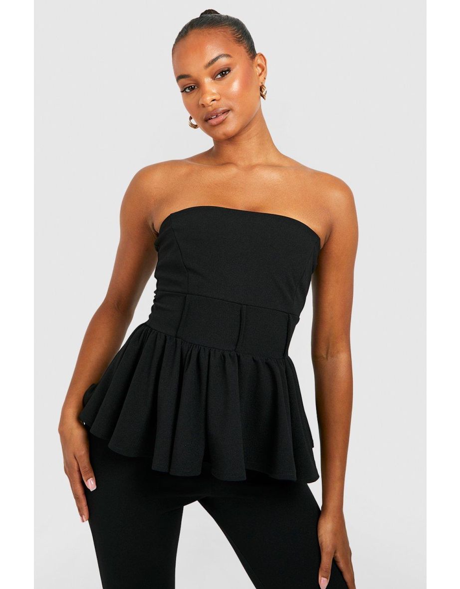 Shop Tall Corset Seam Peplum Strapless Top black Online in Oman VogaCloset