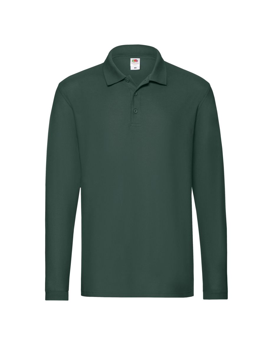 Fruit of the Loom Mens Premium Pique Long-Sleeved Polo Shirt - Forest Green