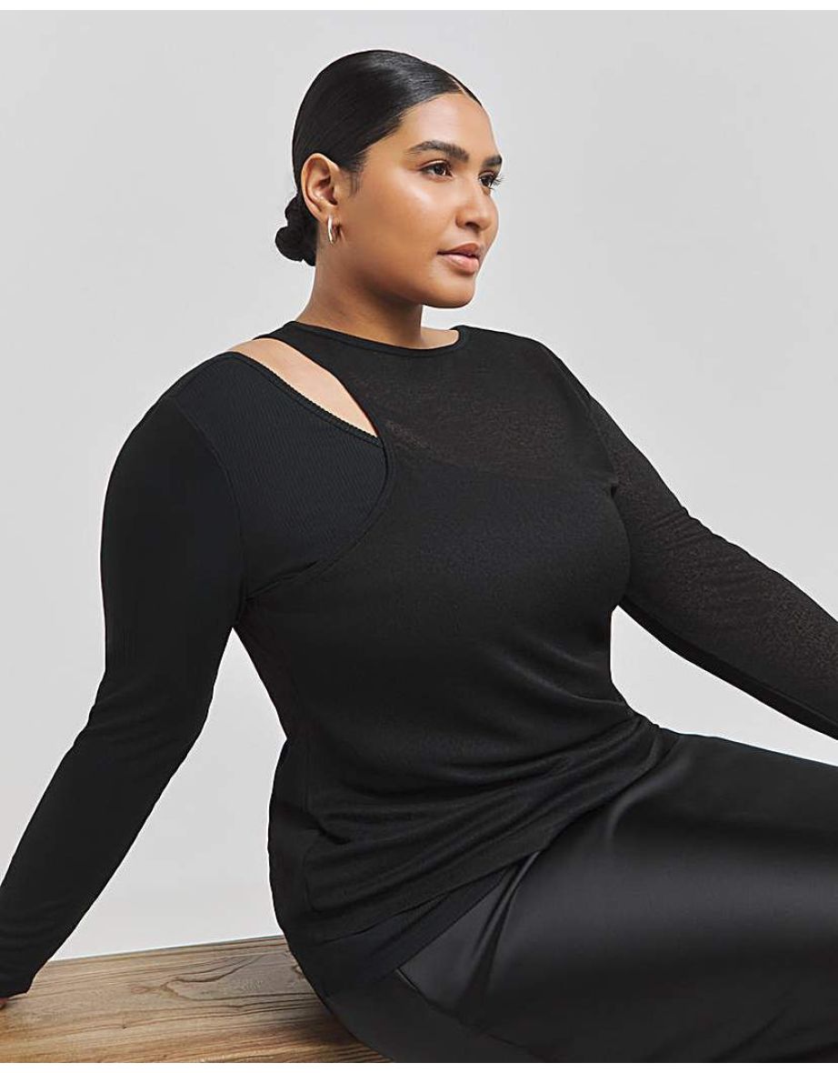 2 in 1 Knit Look Mesh Top
