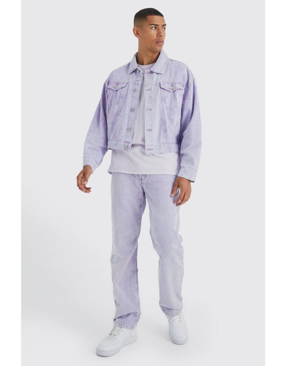 Relaxed Fit Acid Wash Cord Trousers - lilac - 2