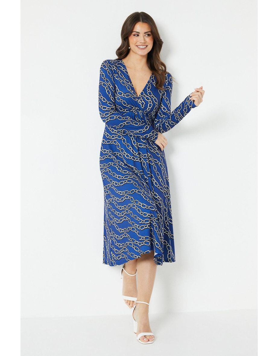 Printed Jersey Knot Front Midi Dress - 3