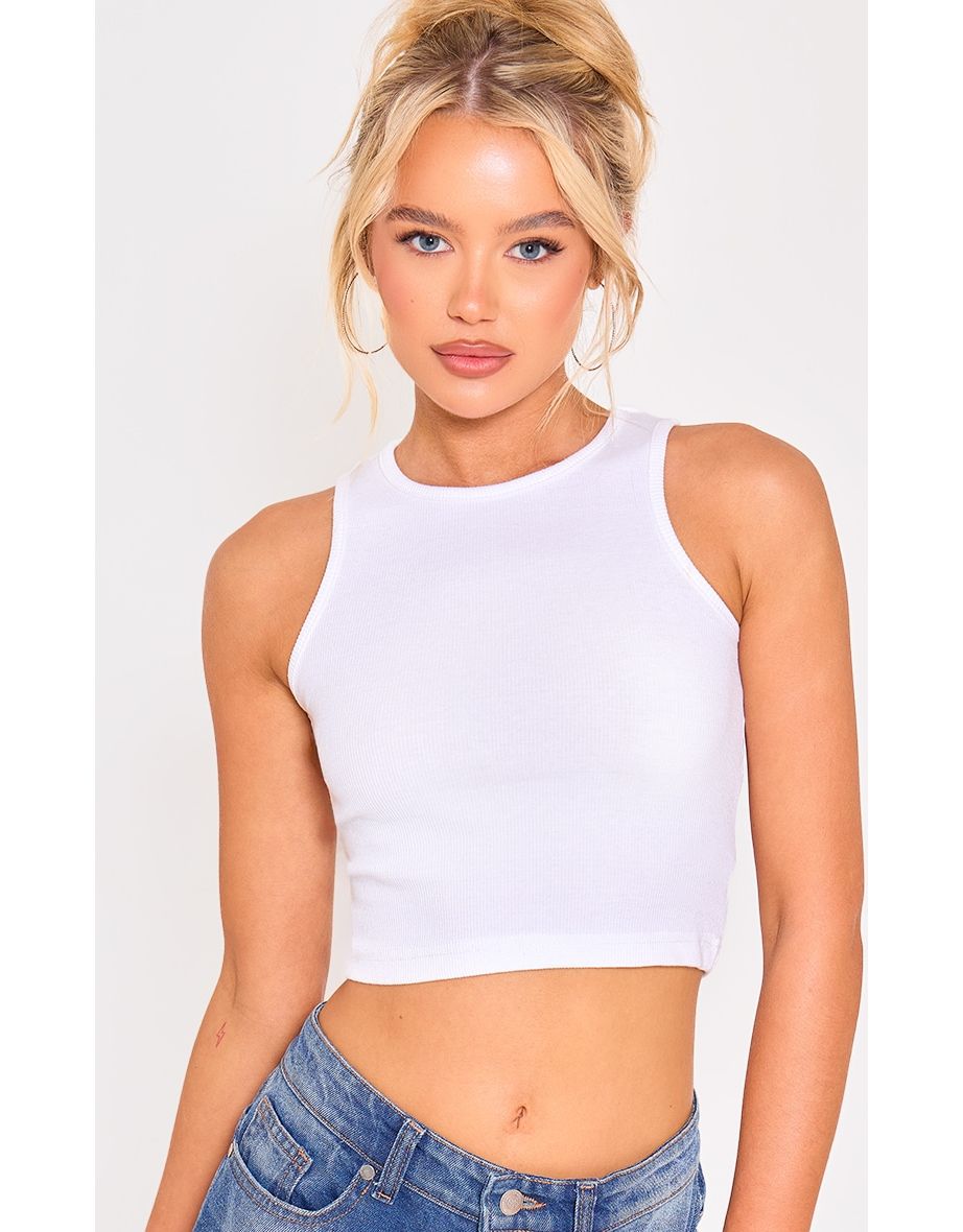 White Rib Racer Crop Top