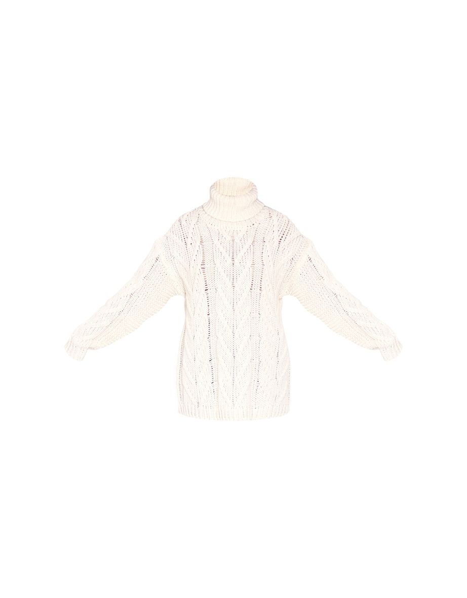 Tall Cream Chunky Cable Knit Turtle Neck Jumper - 4