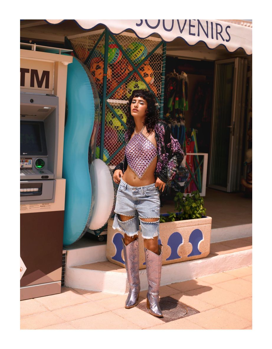 Premium Bling Busted Knee Longline Denim Shorts