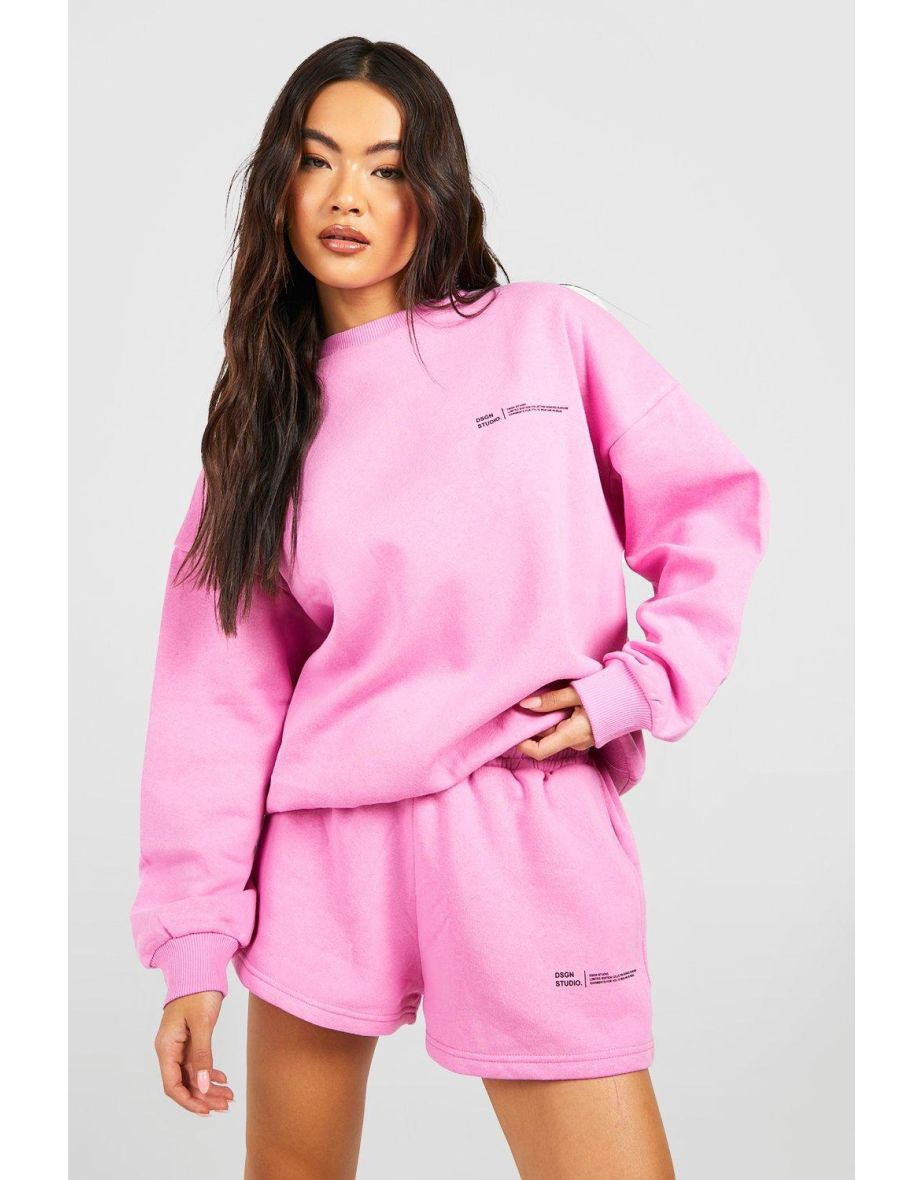 Text Print Sweatshirt Short Tracksuit - pink