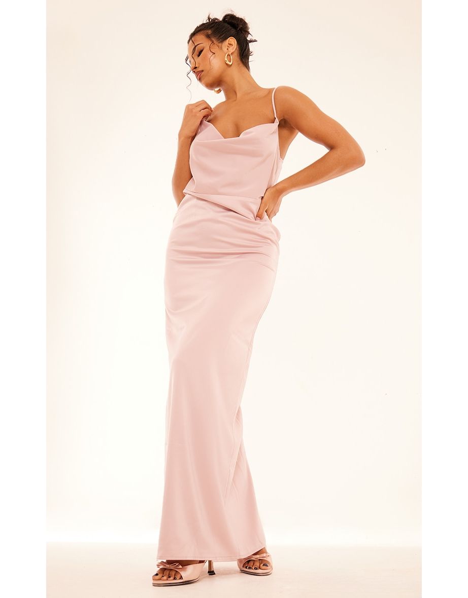 PrettyLittleThing Silky Slip Maxi Dress in Pink