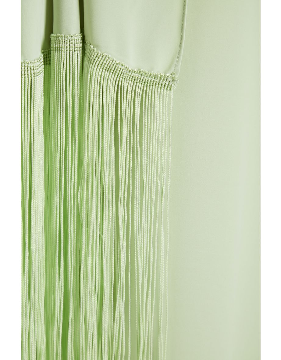 Light Green Tasseled Cape-Jumpsuit Evening Wear Suit - 7