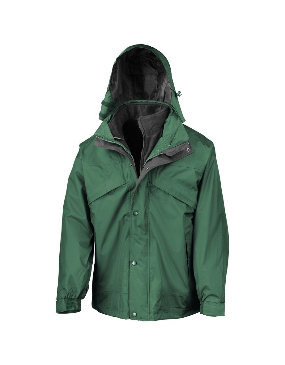 Result Mens Fleece Lined 3 in 1 Waterproof Jacket - Bottle Green/Black