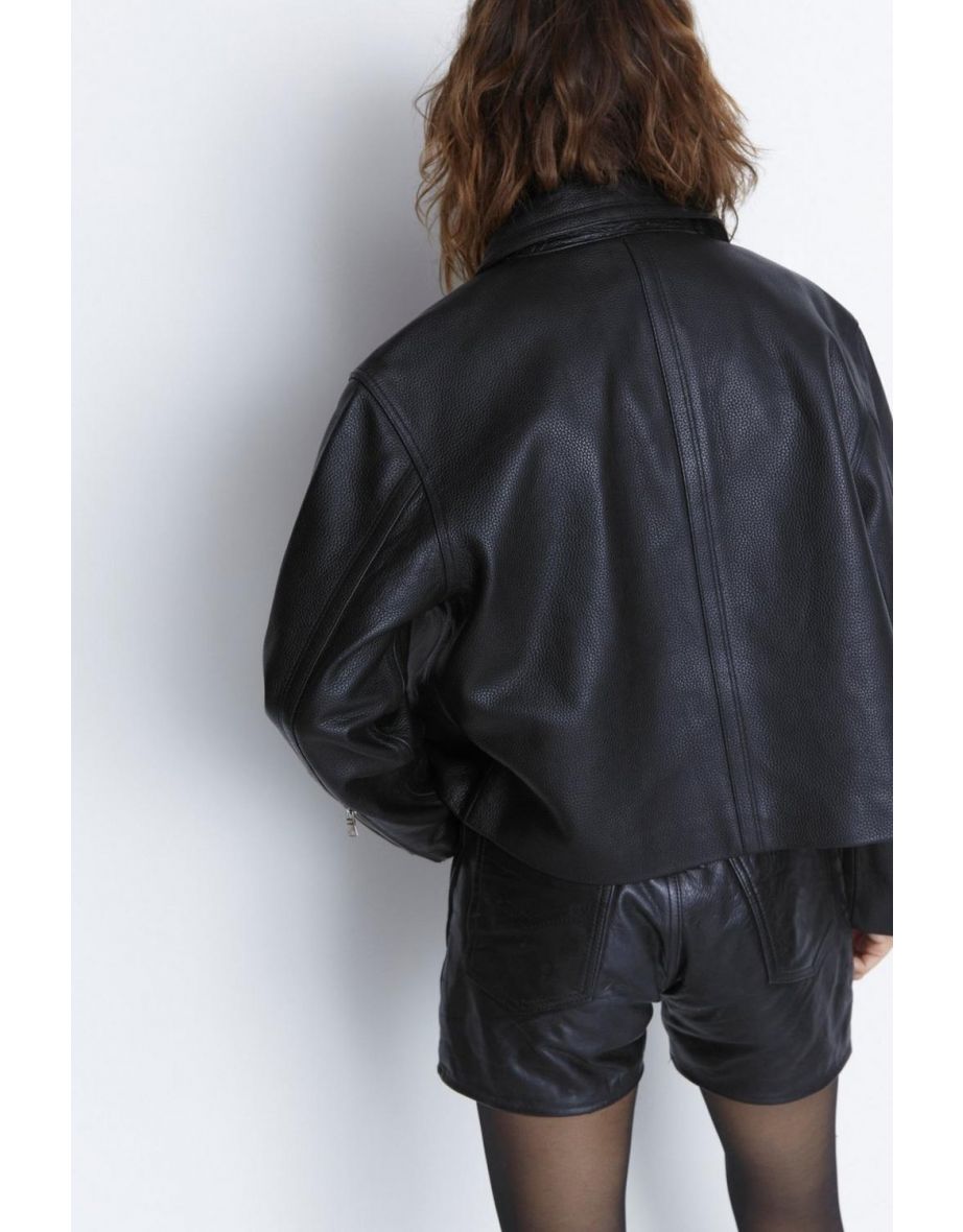 Real Leather Clean Boxy Jacket - 2
