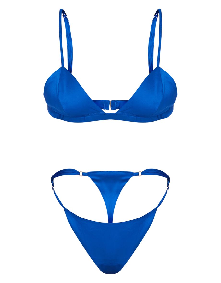 Deep Blue Satin Bralette Lingerie Set - 3