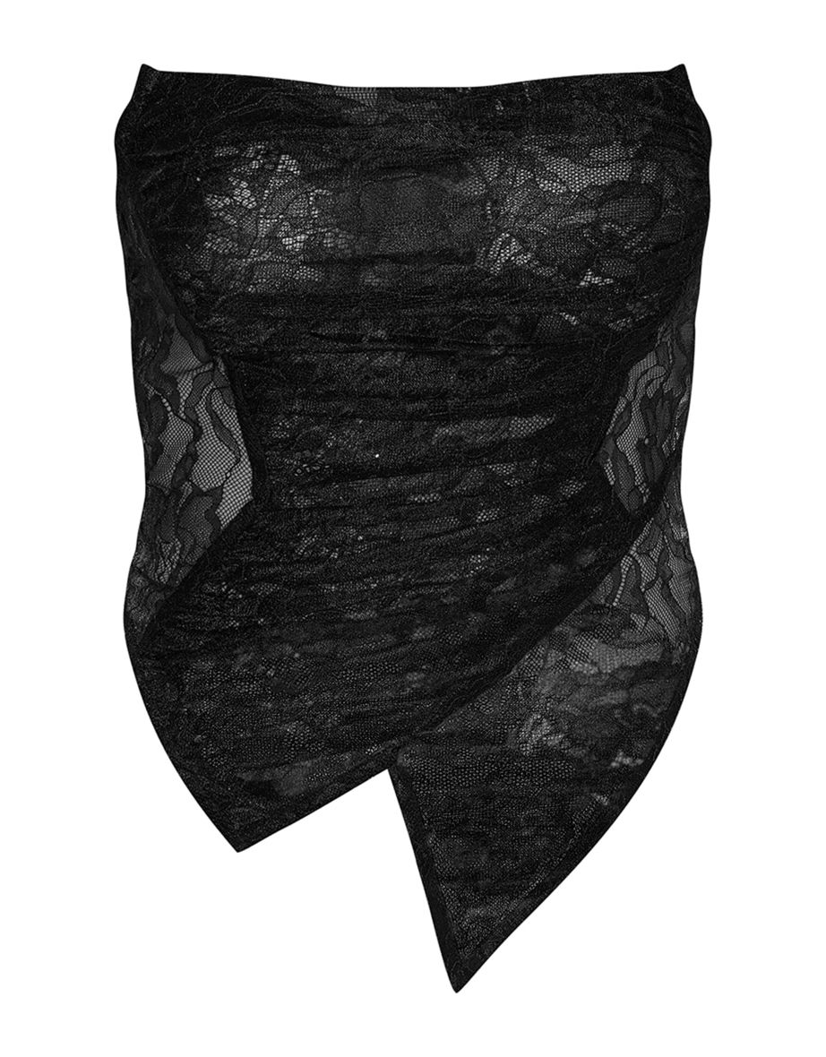 Black Lace Asymmetric Pointed Hem Corset - 4