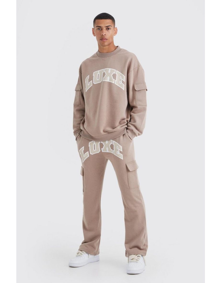 Luxe Graphic Cargo Pocket Gusset Tracksuit - stone