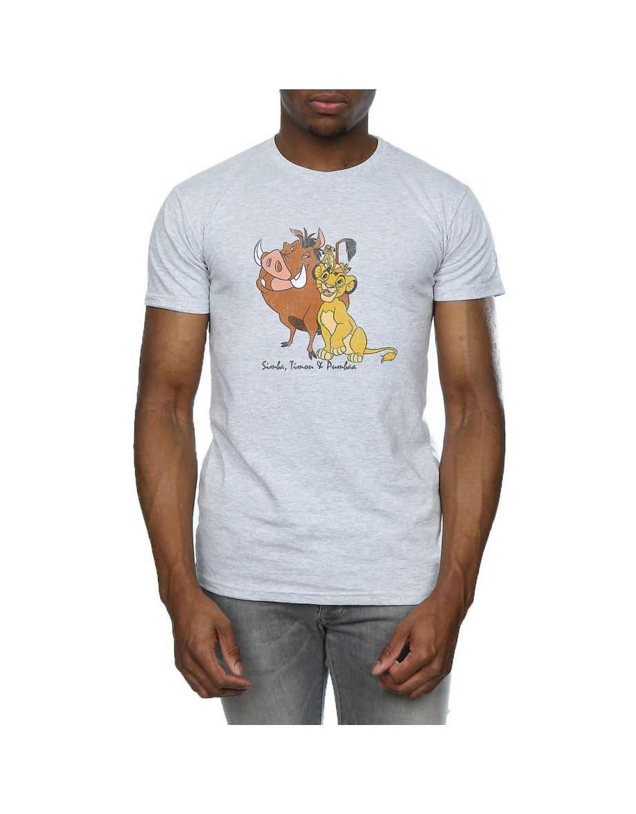 The Lion King Mens Classic Simba Timon & Pumba Heather T-Shirt - Heather Grey