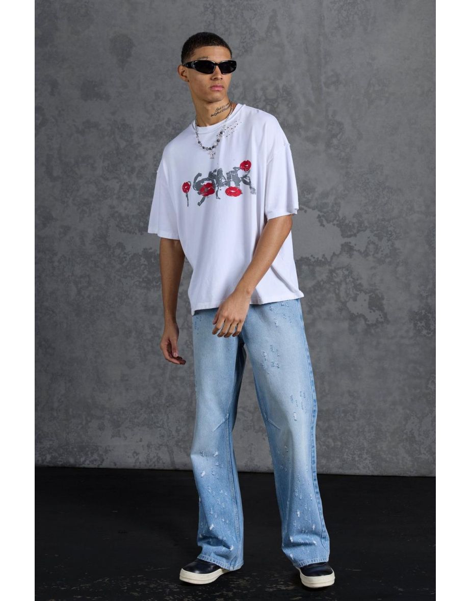 Gunna Slim Fit Flare Stacked Jeans With Distressing - light blue