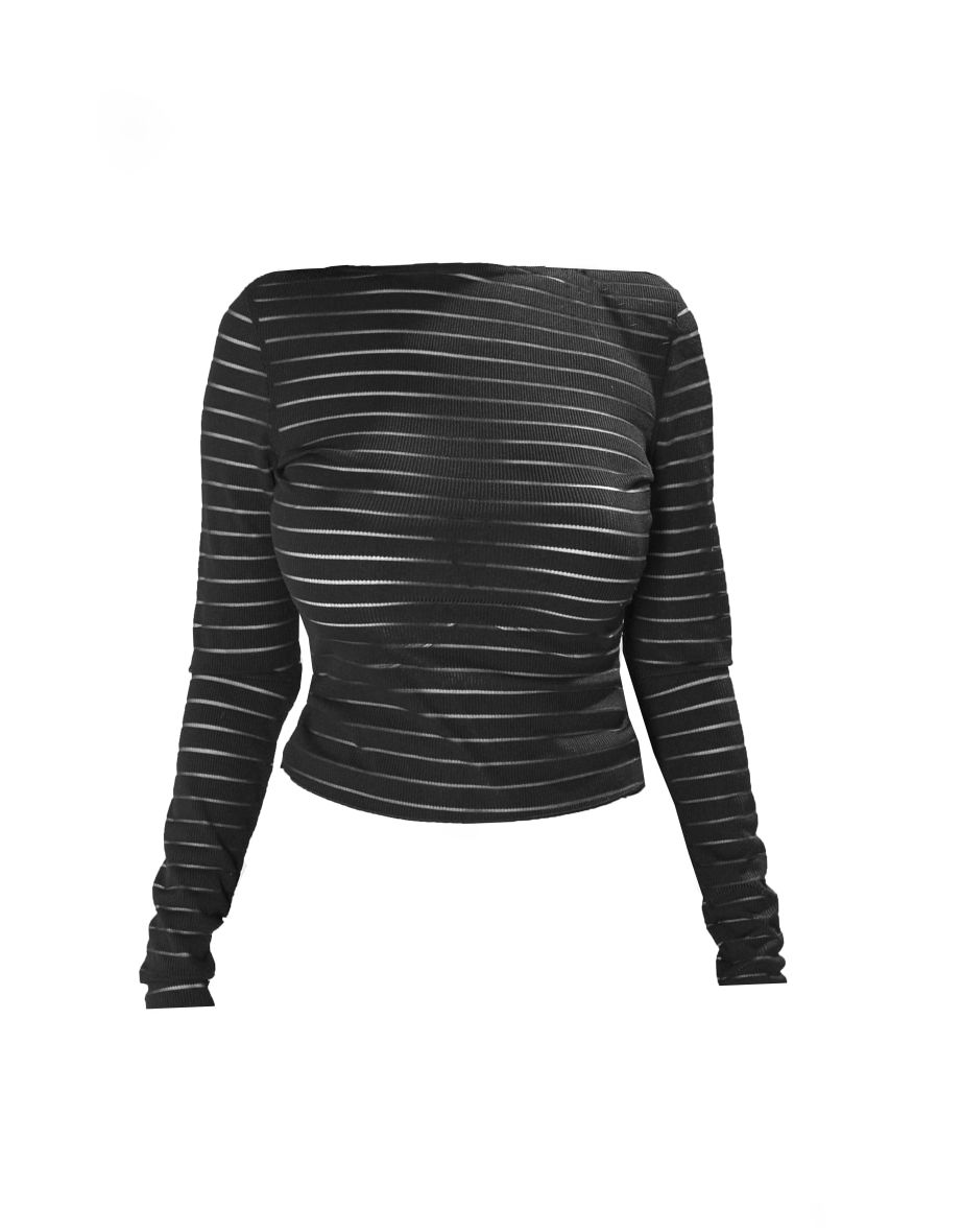 Black Burnout Stripe Scoop Back Top - 4