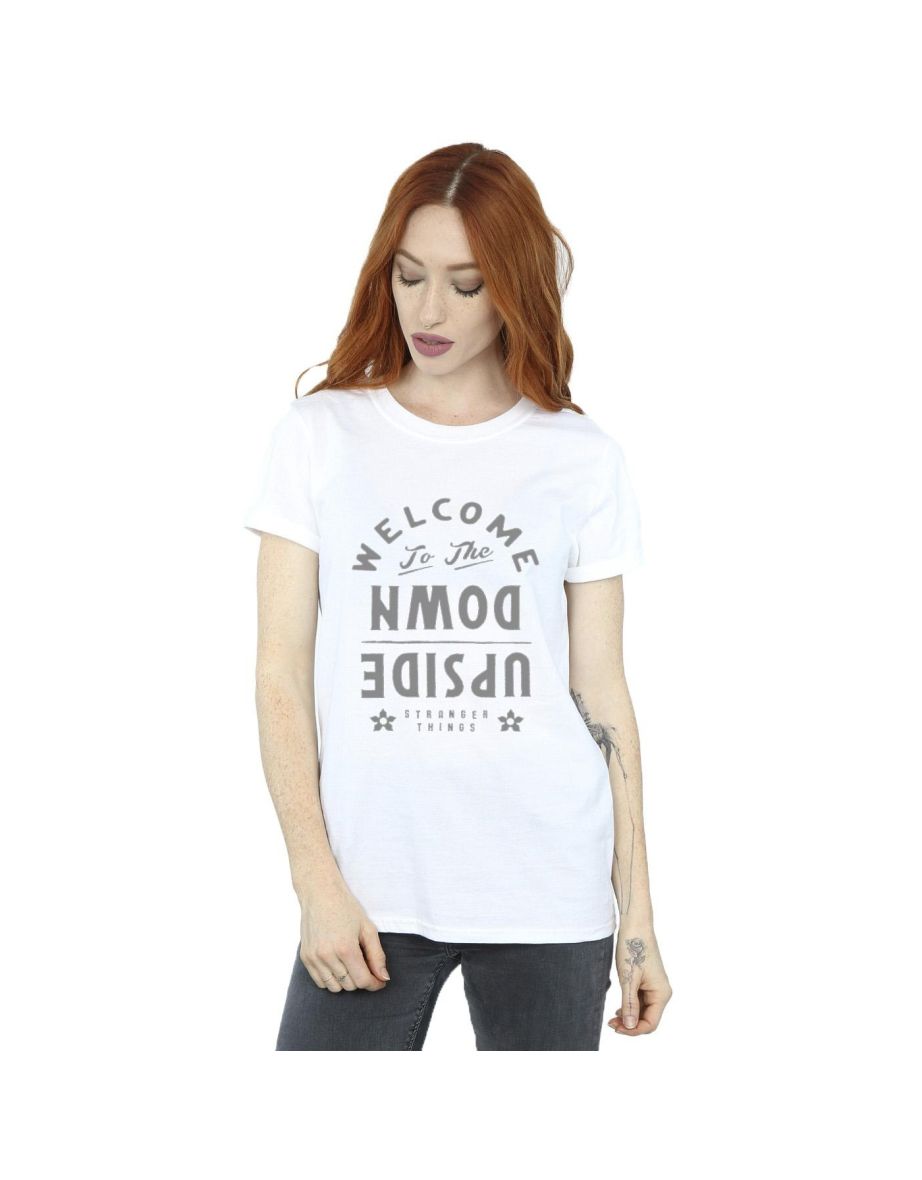 Netflix Womens/Ladies Stranger Things Welcome To Upside Down Cotton Boyfriend T-Shirt - White