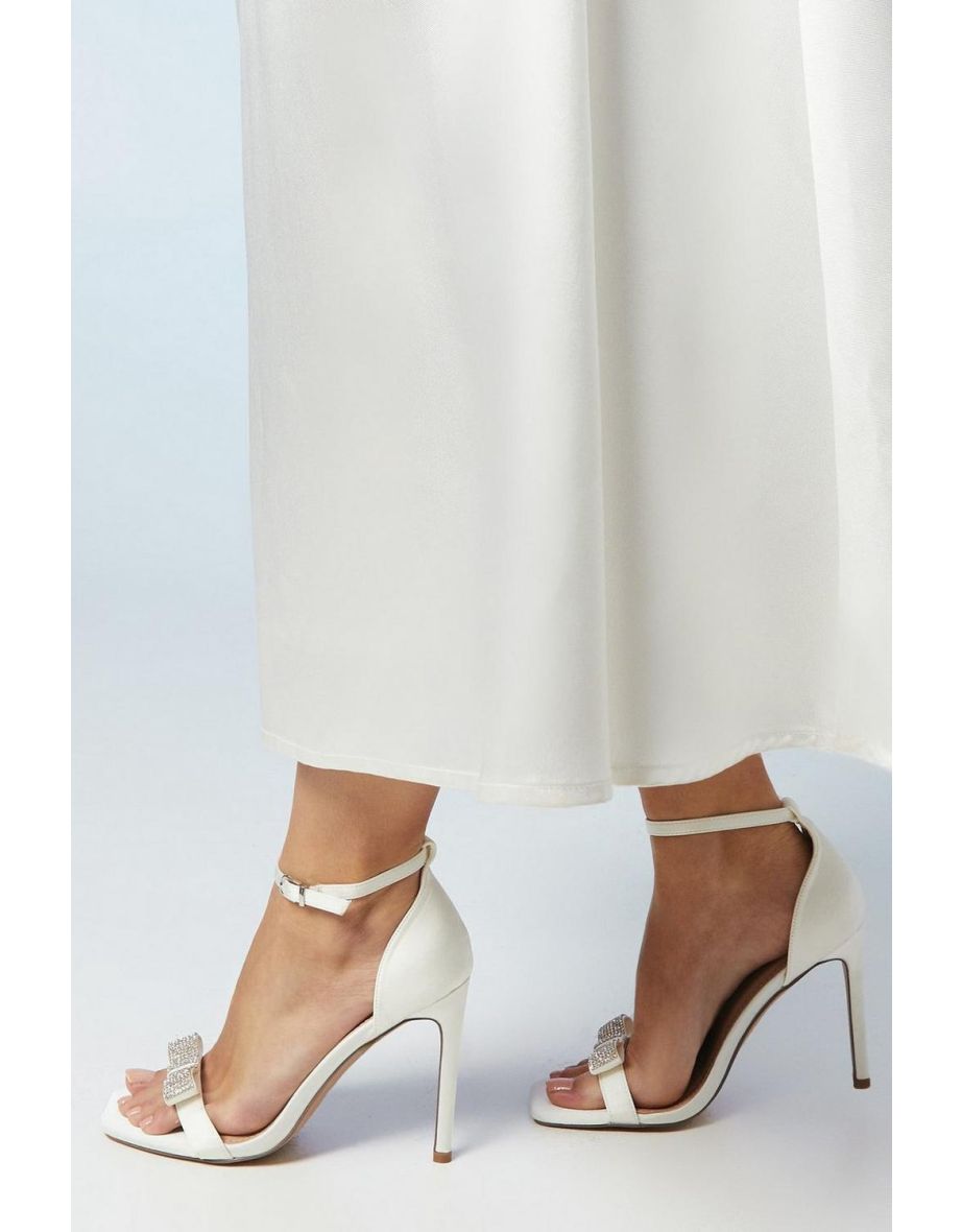 Bridal Tabbie Satin Diamante Bow High Stiletto Heeled Sandals - 3