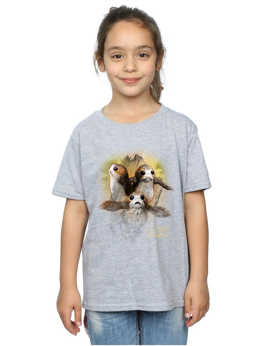 Star Wars: The Last Jedi Girls Porg Brushed Cotton T-Shirt - Sports Grey