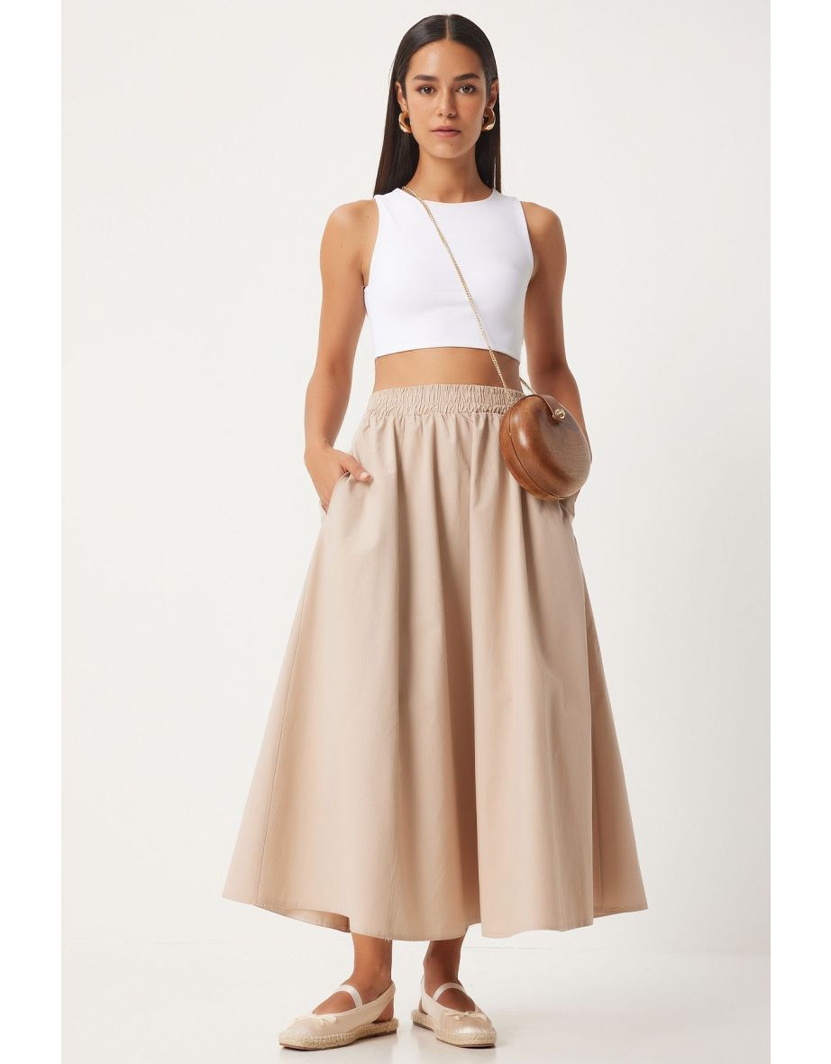 Women's Cream Linen Blend Maxi Skirt