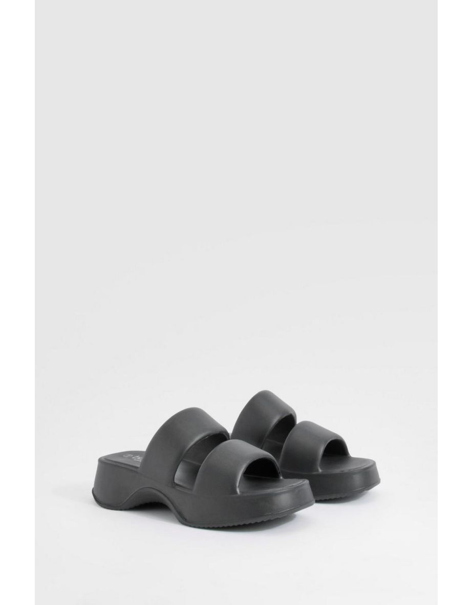 Double Strap Chunky Platform Sliders - black