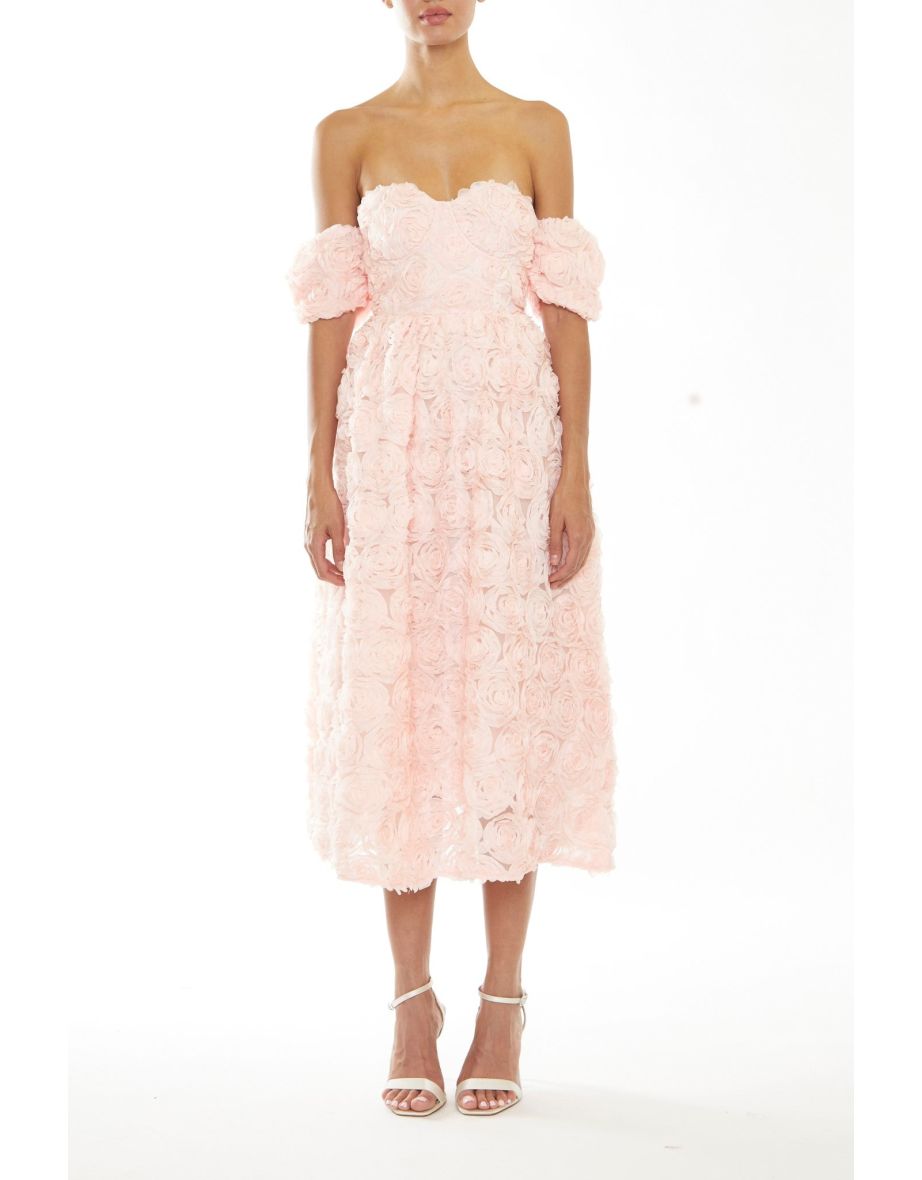 Shop Amelia Peach Bardot Bust Cup Midi Dress Online in Saudi Arabia VogaCloset