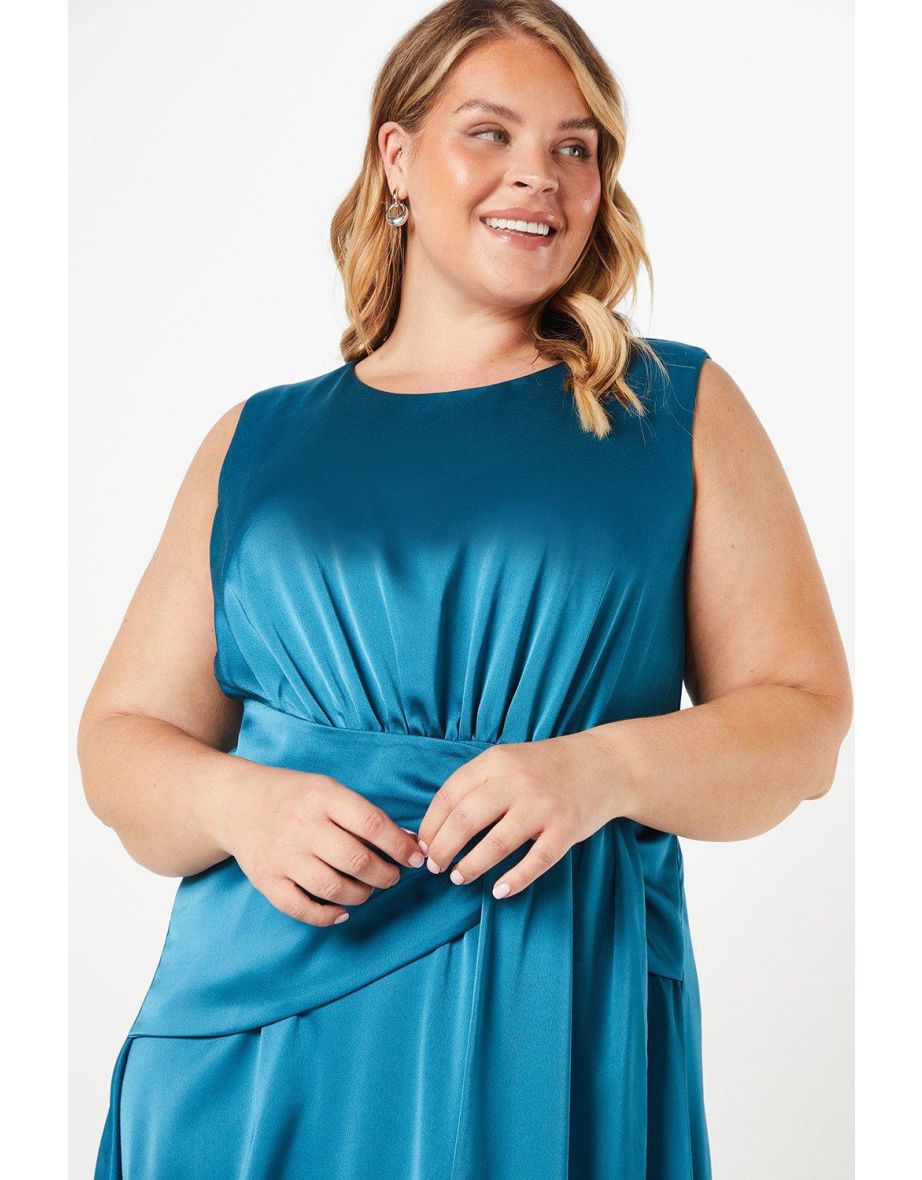 Plus Satin Tie Waist Detail Midi Dress - 3