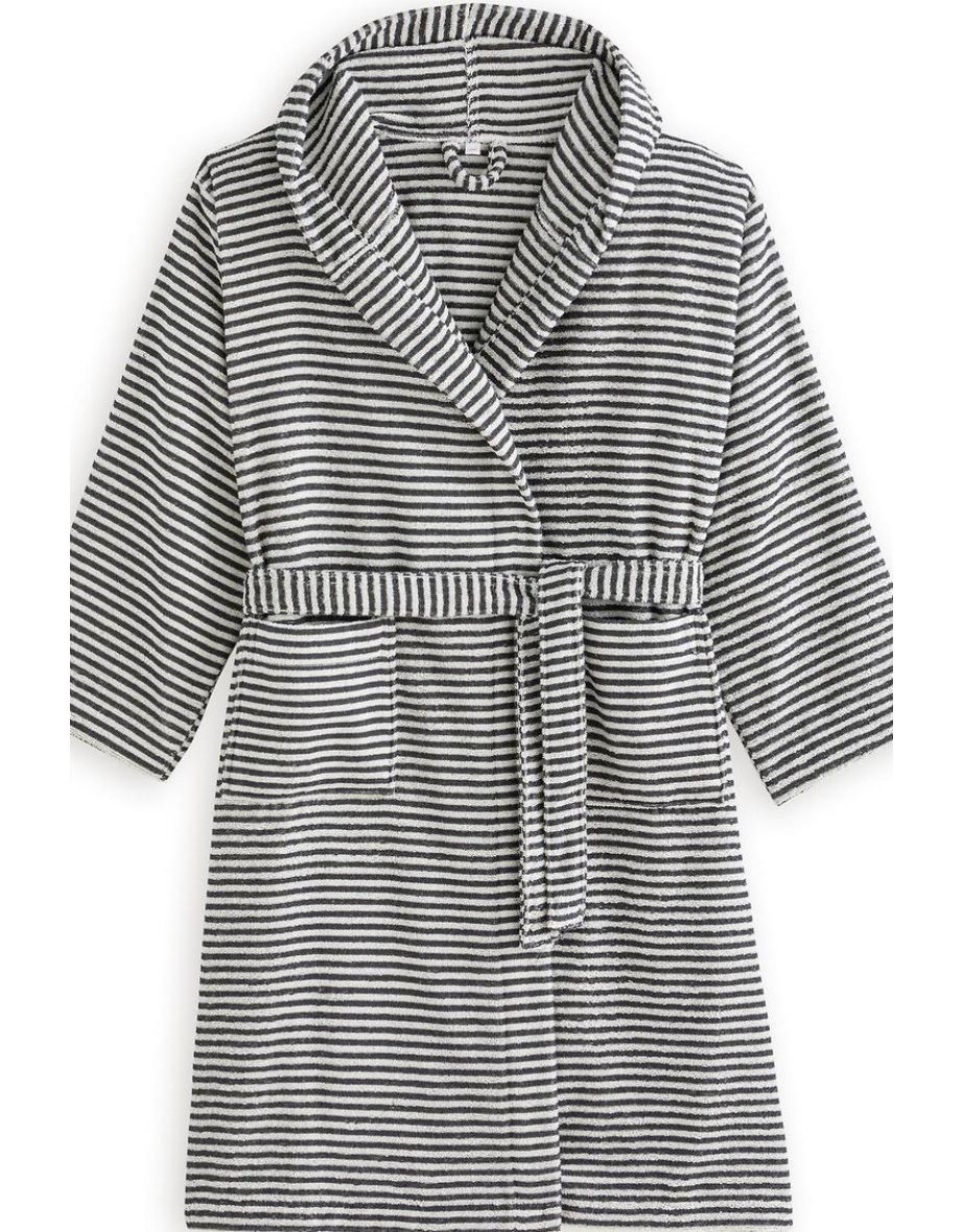 Malo Striped Hooded Cotton Terry Bathrobe