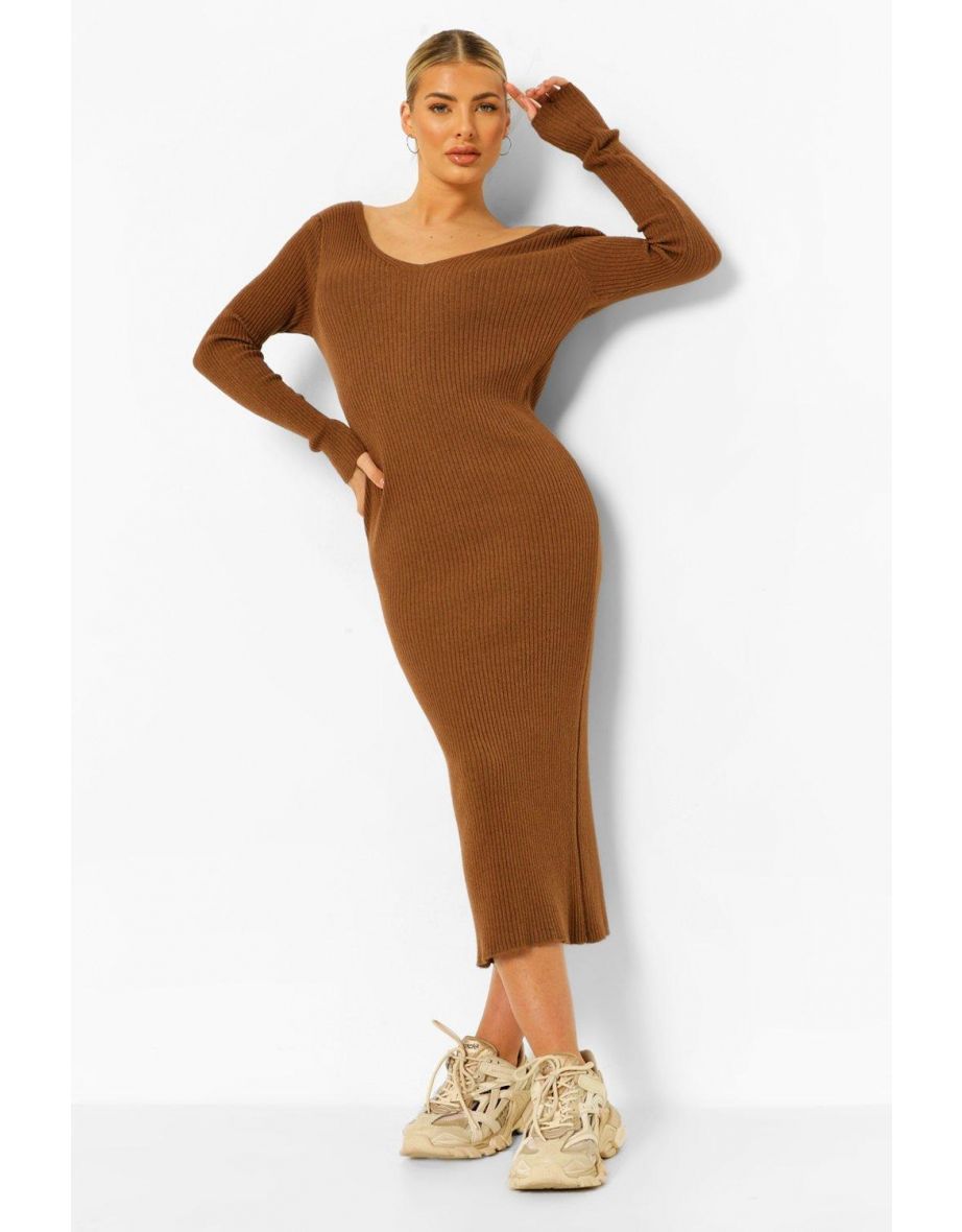 Rib Knit Midaxi Dress - rust