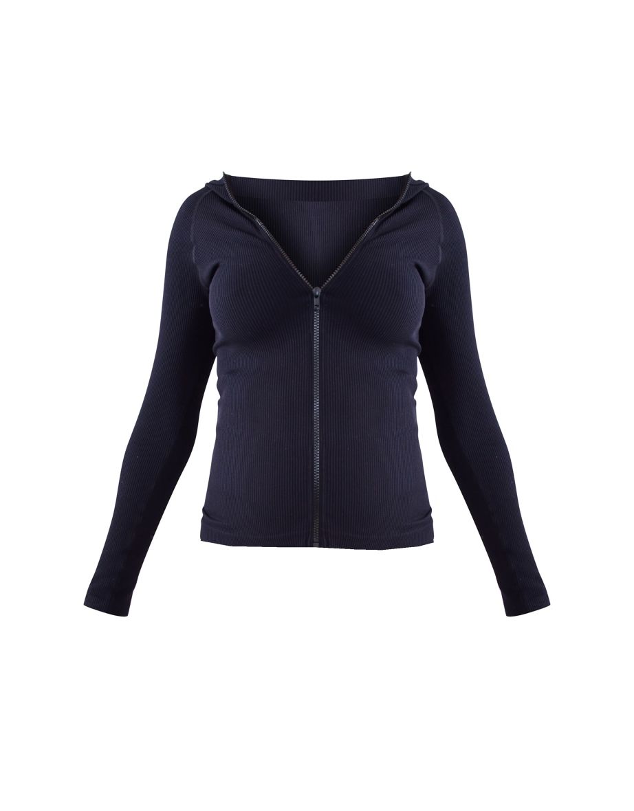 Maternity Black Contour Rib Hooded Sport Jacket - 4