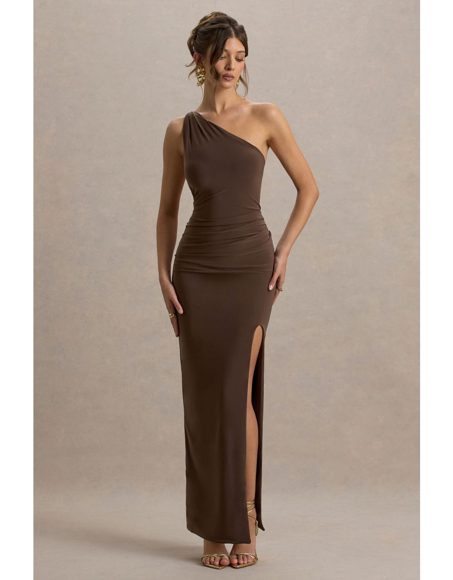 Dressing Up | Chocolate Brown One Shoulder Maxi Dress With Open Back Detail