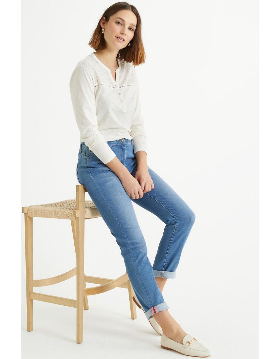 Cotton Grandad Collar T-Shirt with Long Sleeves