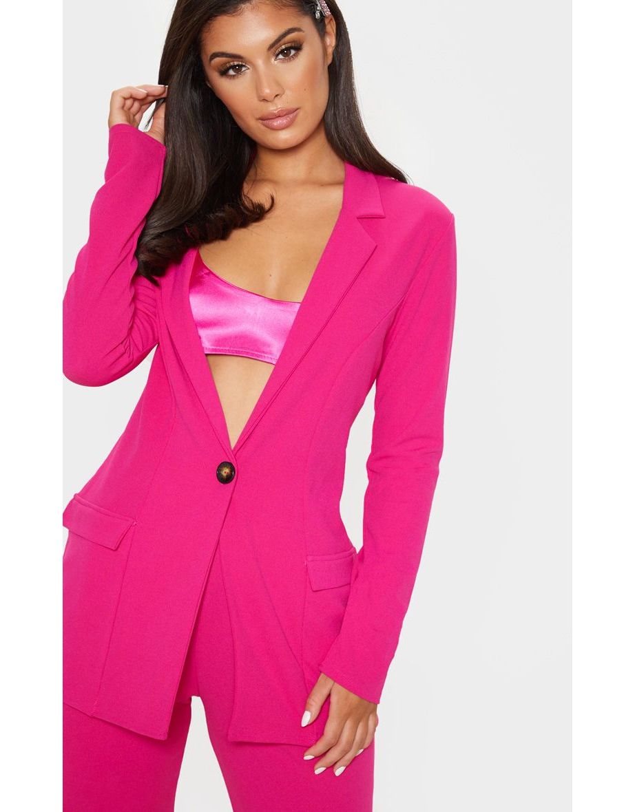 Pink Fitted Button Detail Blazer - 4