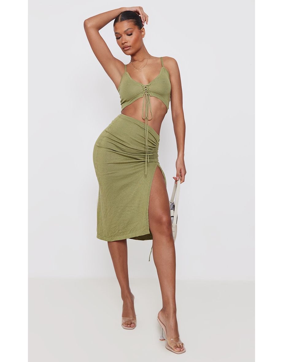 Olive green 2025 midi skirts