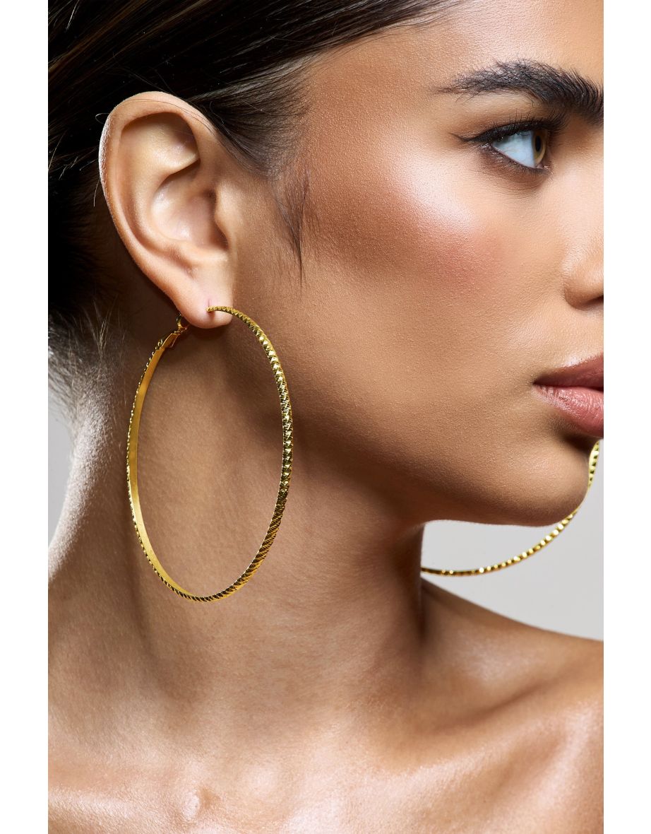 Deia | Gold Ribbed Hoop Earrings - 3