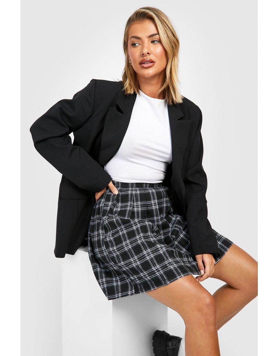 Check Pleated Skater Skirt - black