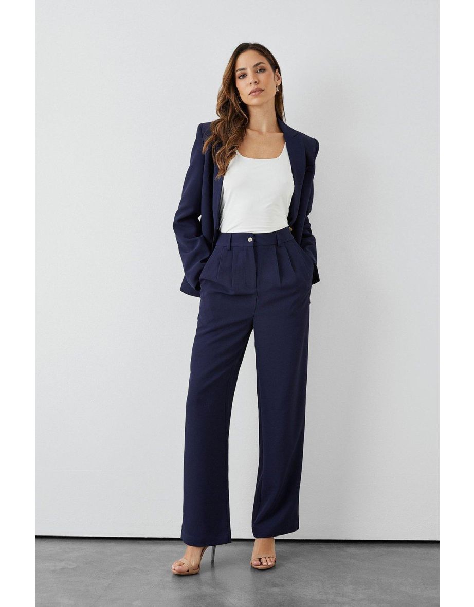 Shop High Waisted Wide Leg Trousers navy Online in Iraq VogaCloset