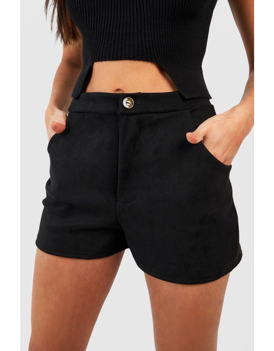 Scuba Suede High Waisted Shorts - black - 3