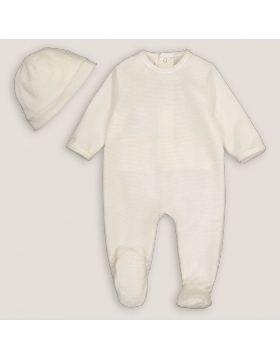 Newborn Corduroy Sleepsuit/Hat in Organic Cotton Mix