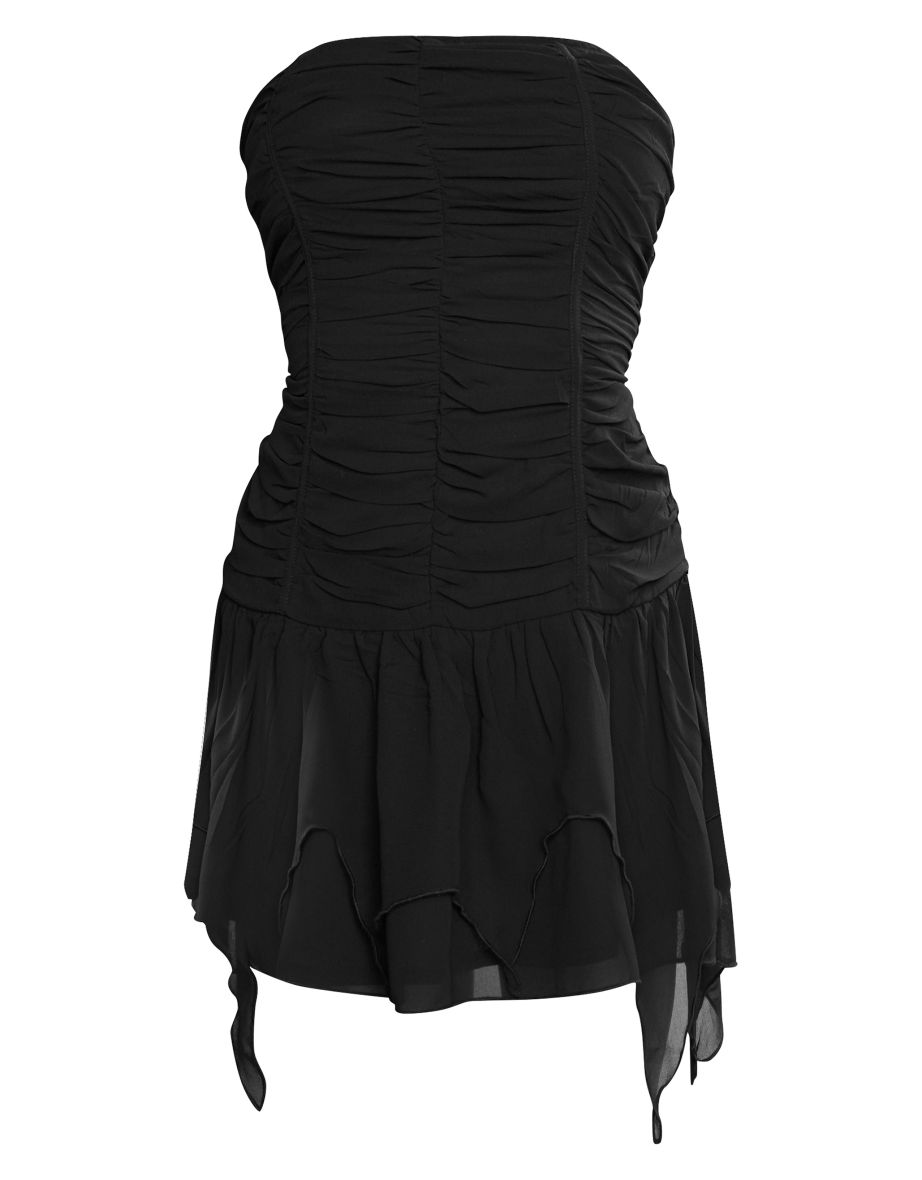 Black Chiffon Bandeau Ruched Shift Dress - 4
