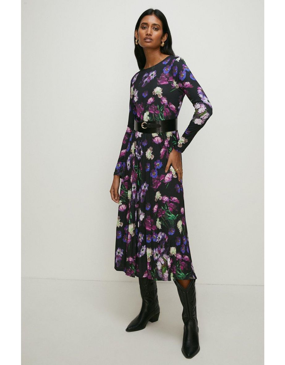 Oasis floral pleated midi dress best sale