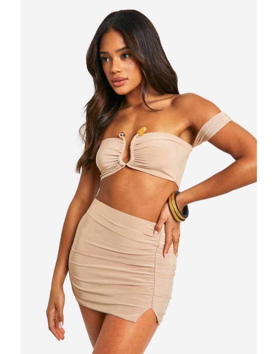 Ruched Bralette & Mini Skirt - stone