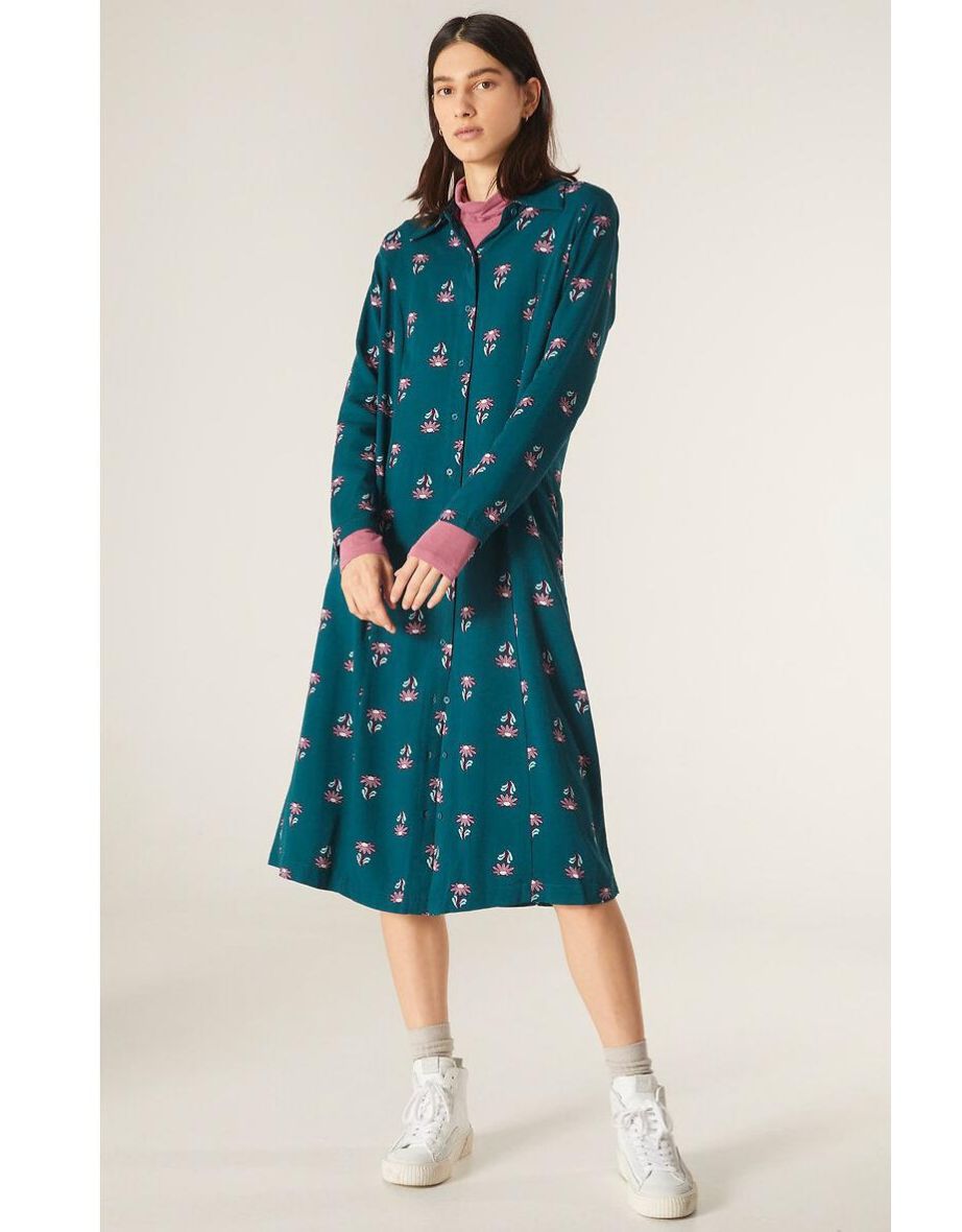 Printed Buttoned Midi Dress